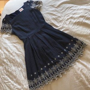 ModCloth Moon - navy with white embroidery - S